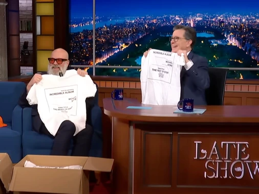 Michael Stipe and Stephen Colbert