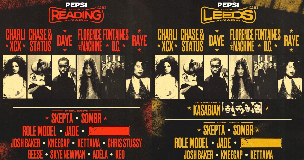 Reading / Leeds 2026 lineups: Charli XCX, Fontaines DC, Raye, Florence + The Machine, Geese, Kneecap, more