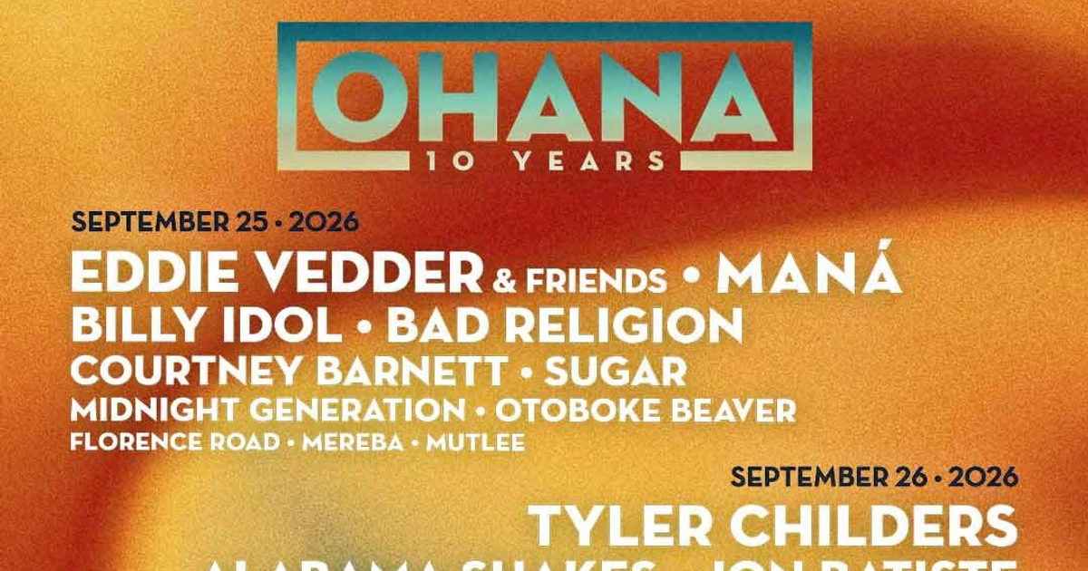 Ohana Festival 2026 lineup (Pearl Jam, Eddie Vedder, Mana, Tyler Childers, Fontaines DC, Pixies, more)