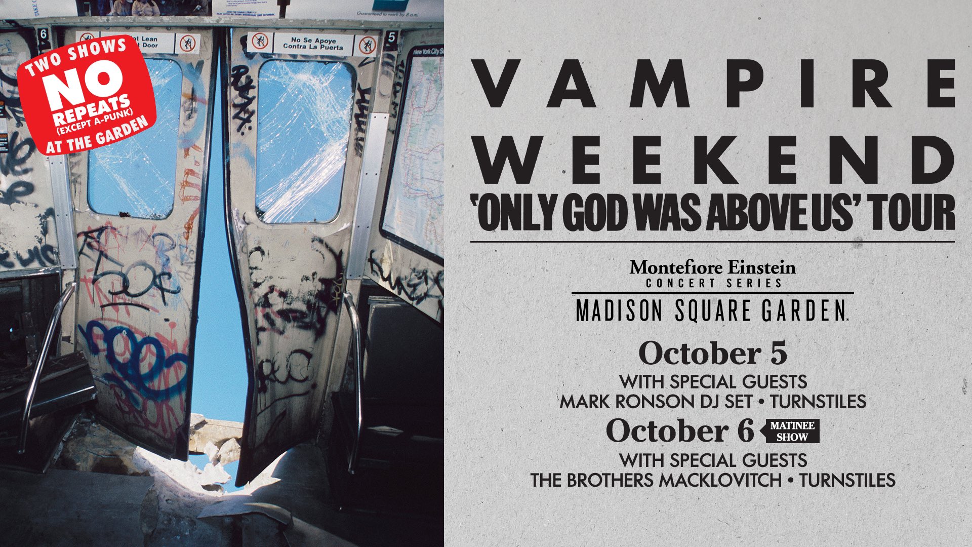 Vampire Weekend @ Madison Square Garden on BrooklynVegan Presale (password  here), image size:1920x1080