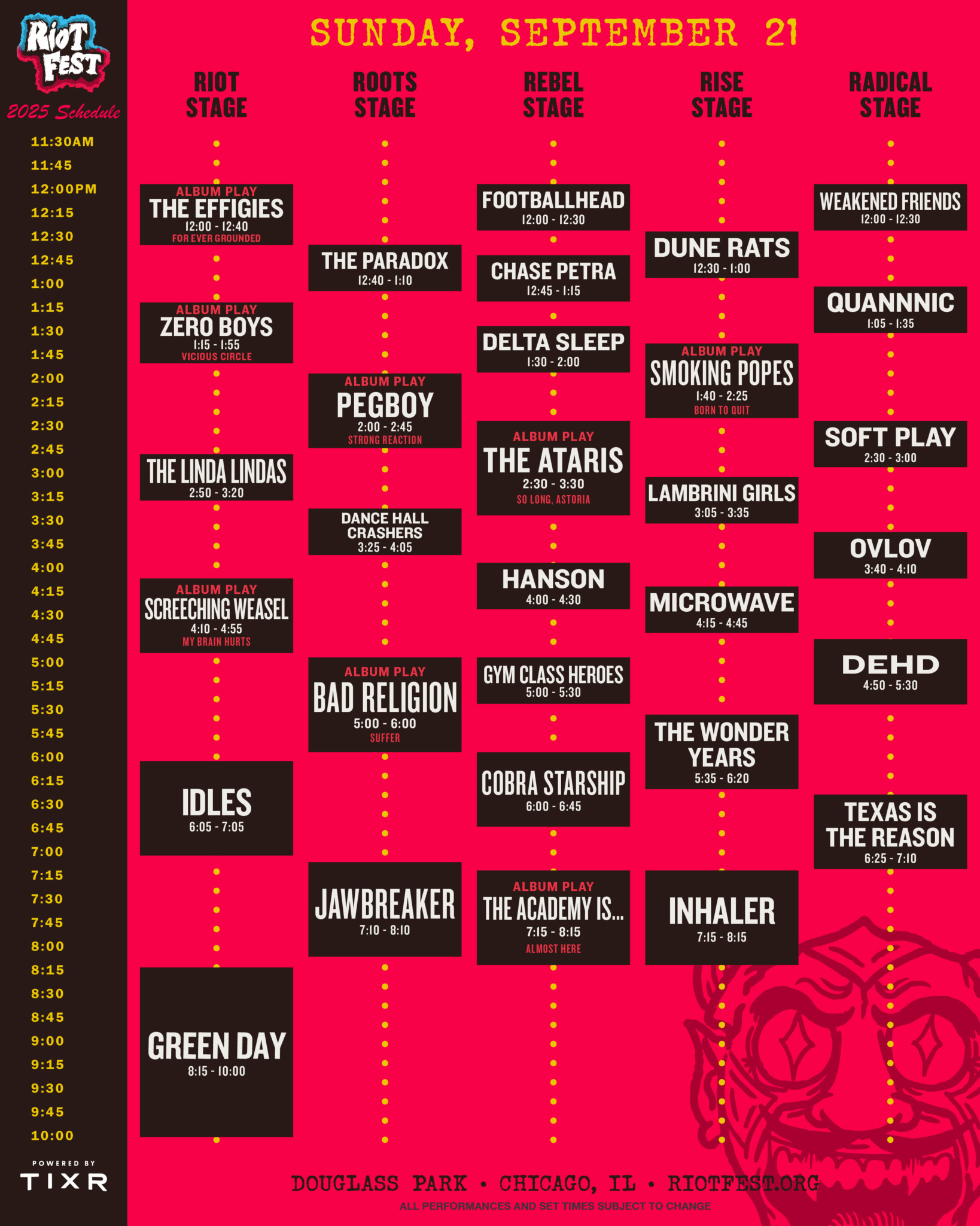 Riot Fest Announces 2025 Set Times
