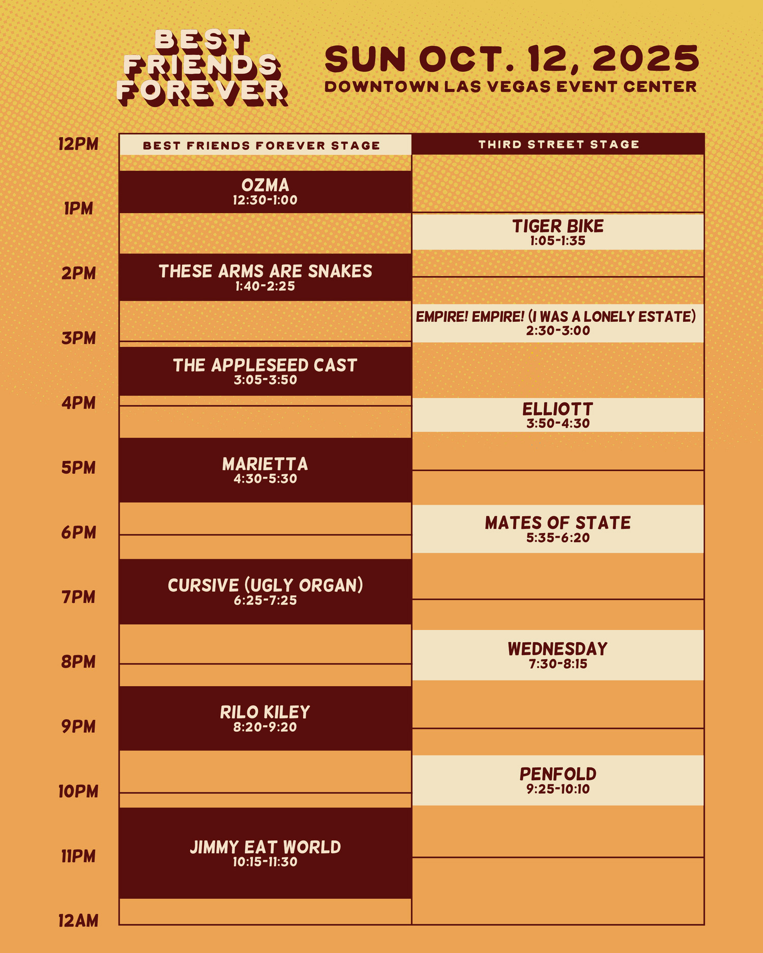 Best Friends Forever 2025 Sunday set times