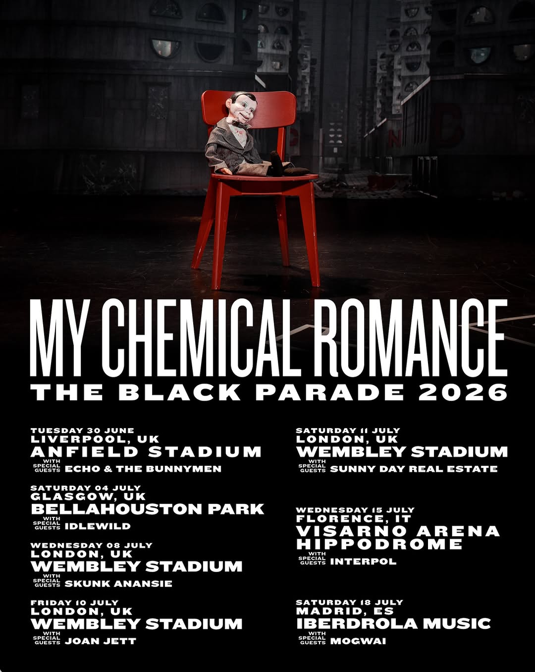 My Chemical Romance 2026 EU/UK tour openers