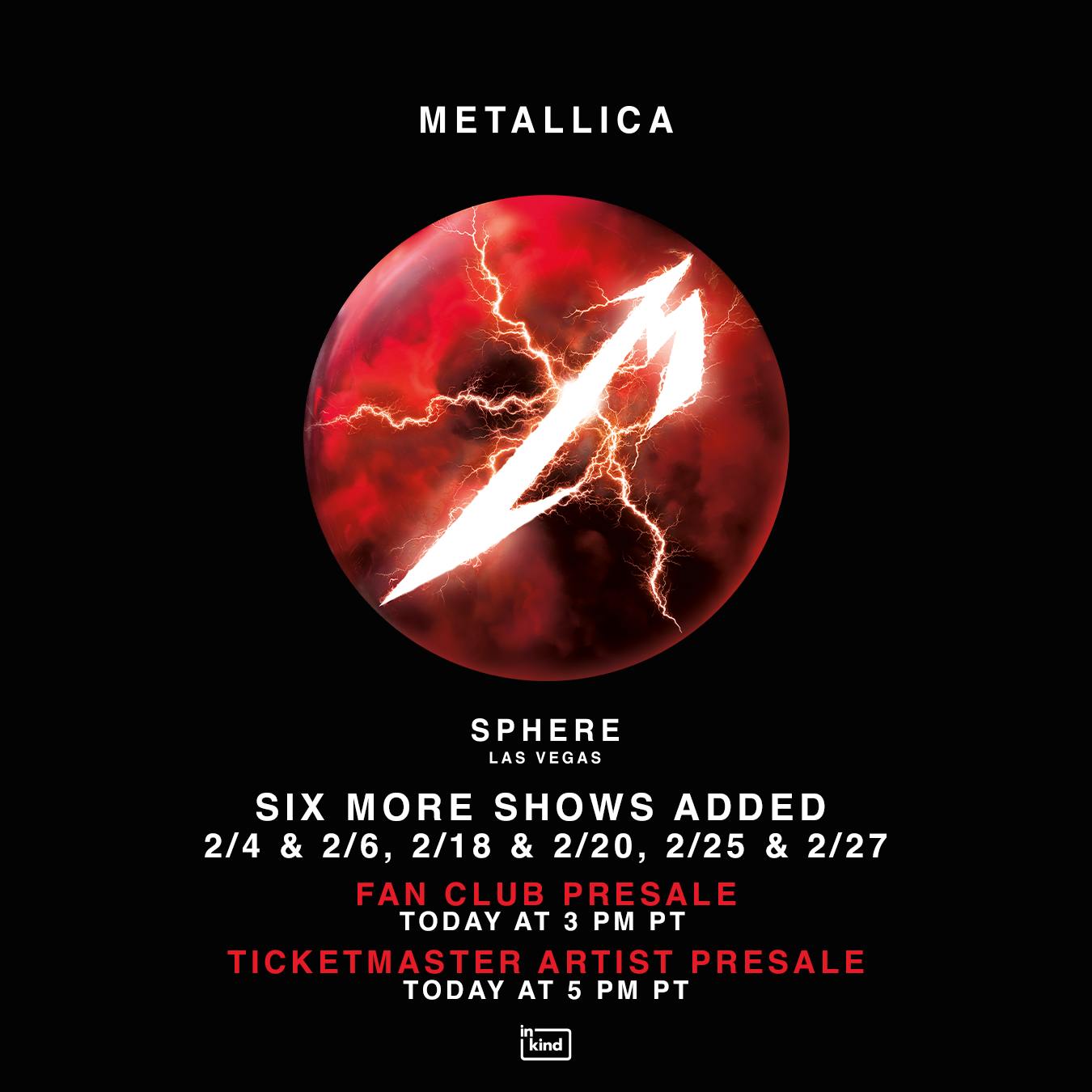 Metallica add more shows to Sphere run