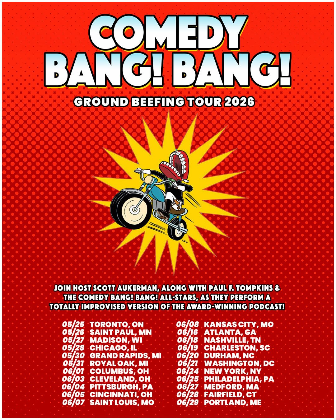 Comedy Bang! Bang! tour announced with Scott Aukerman, Paul F Tompkins, and more