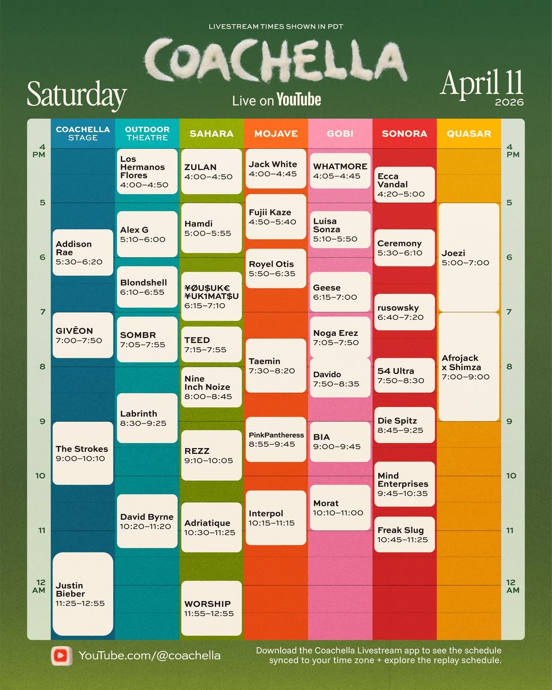 Coachella 2026 weekend 1 Saturday livestream