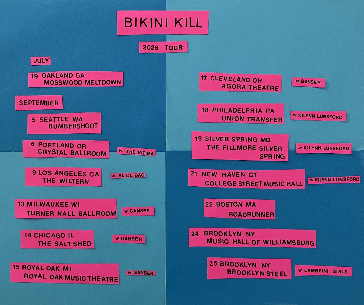 bikini kill 2026 tour with openers