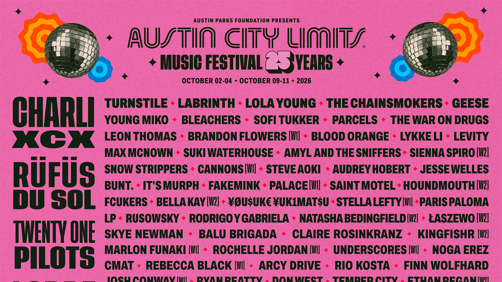 ACL Fest 2026 Lineup: Charli XCX, Lorde, The Killers’ Brandon Flowers, The xx, Turnstile, Geese and More
