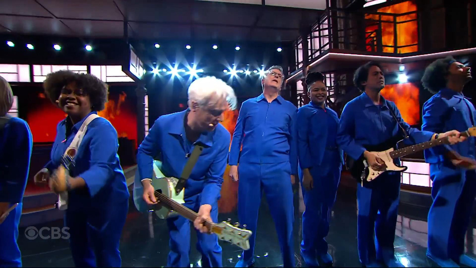 Colbert Joins David Byrne for "Burning Down the House" on The Late Show