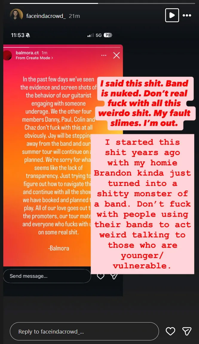 Balmora bassist statement